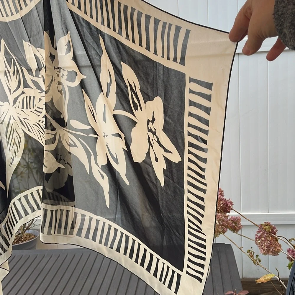 Black & Cream Color Chiffon Shawl / Wrap
